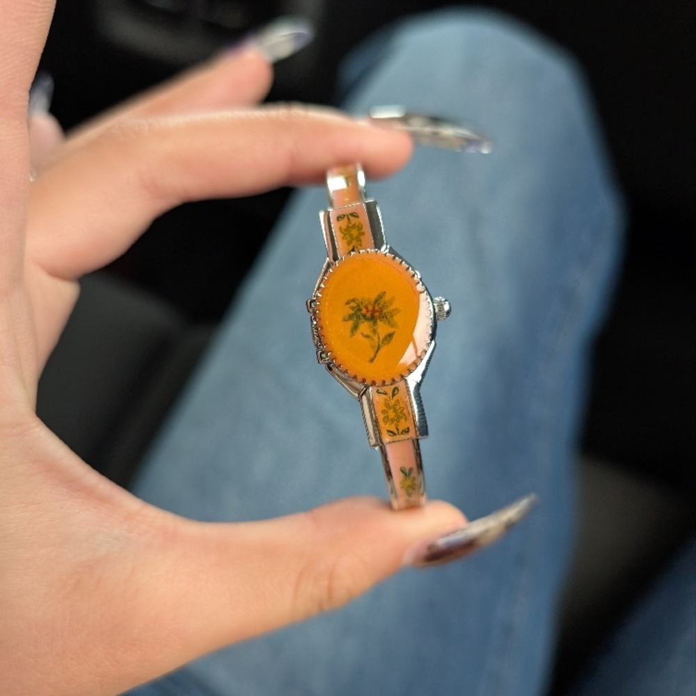 Vintage Floral Peek-a-boo Enamel Watch